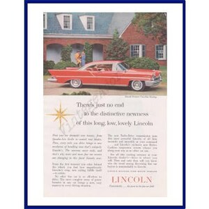 LINCOLN PREMIERE Automobile Original 1957 Vintage Color Print Advertisement - Red 2-Door Hardtop Car