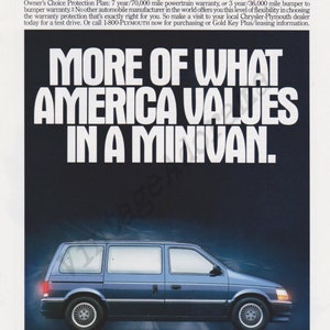 PLYMOUTH VOYAGER MINIVAN Original 1992 Vintage Color Print Advertisement More Of What America Values In A Minivan. image 2