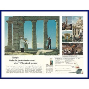 TWA / Trans World Airlines Original 1966 Vintage Color Print Advertisement &quot;Europe! Make The Great Adventure Now When TWA Makes It So Easy.&quot;