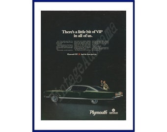 PLYMOUTH VIP Automobile Original 1968 Vintage Extra Large Color Print Advertisement "There's A Little Bit Of VIP In All Of Us."  Black Car