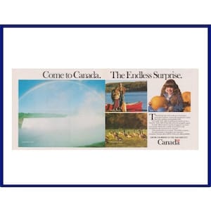 CANADA Original 1984 Vintage Color Print Advertisement - &quot;Come to Canada. The Endless Surprise.&quot; Rainbow Over Niagara Falls, Ontario
