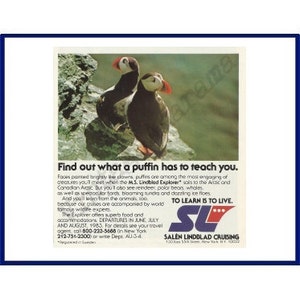 SALEN LINDBLAD CRUISING Original 1983 Vintage Color Print Advertisement -  Canadian Arctic &quot;Find Out What A Puffin Has To Teach You.&quot;