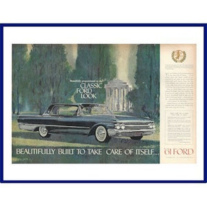1961 FORD GALAXIE Automobile Original 1960 Vintage Extra Large Double-Page Print Advertisement &quot;Beautifully Built To Take Care Of Itself&quot;