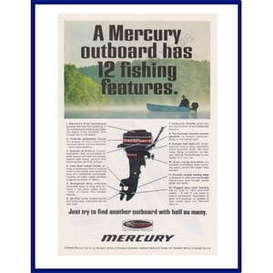 MERCURY Outboard Boat Motors Original 1968 Vintage Color Print Advertisement - &quot;A Mercury Outboard Has 12 Fishing Features.&quot;