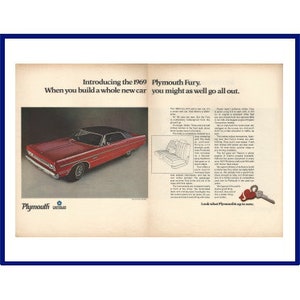PLYMOUTH FURY III Automobile Original 1969 Vintage Extra Large Color Print Advertisement - Red 4-Door Hardtop