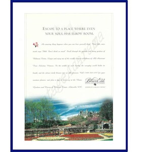 BILTMORE ESTATE House * Gardens * Winery, Asheville, North Carolina Original 1996 Vintage Farbdruck Werbung - Rose Garden Theme
