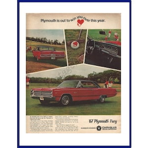 1967 CHRYSLER PLYMOUTH Fury III Automobile Original 1966 Vintage Extra Large Print Advertisement &quot;Plymouth Is Out To Win You Over This Year&quot;