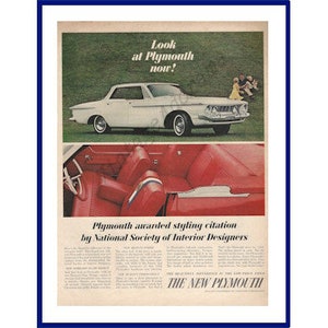 1962 PLYMOUTH FURY Automobiles Original 1961 Vintage Extra Large Color Print Advertisement - National Society of Interior Designers