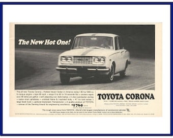 TOYOTA CORONA AUTOMOBILE Original 1966 Vintage Black & White Print Advertisement  "The New Hot One!"