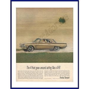 PONTIAC TEMPEST Automobile Original 1962 Vintage Extra Large Color Print Advertisement - "The 4 That Goes Around Acting Like A V-8!"
