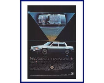 CADILLAC SEDAN DeVILLE AUTOMOBILE Original 1984 Vintage Color Print Advertisement "The Cadillac Of Tomorrow Is Here" Silver Luxury Car