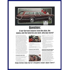 DODGE CORONET AUTOMOBILE Original 1971 Vintage Color Print Advertisement - Brown & Wood Station Wagon