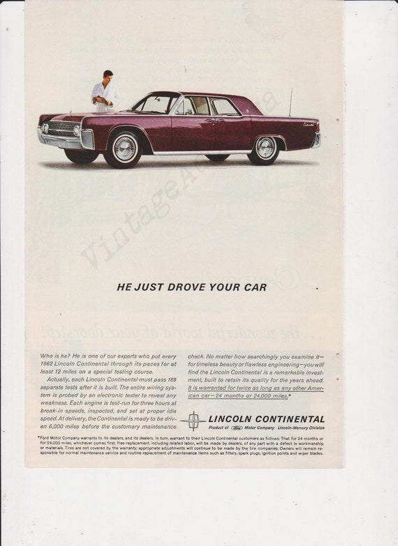 1962 LINCOLN CONTINENTAL AUTOMOBILE Original 1961 Vintage Color
