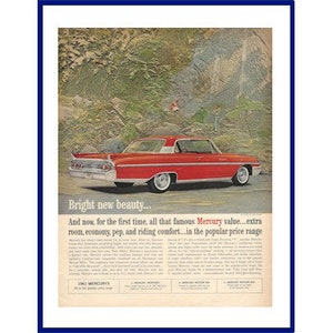 MERCURY MONTEREY Automóvil Original 1961 Vintage Extra Grande Color Impresión Anuncio "Bright New Beauty . . ." Coche rojo de 2 puertas