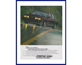 PONTIAC 6000 Automobile Original 1987 Vintage Print Advertisment "How We Pushed America's Premier Road Sedan To The Ultimate Braking Point."