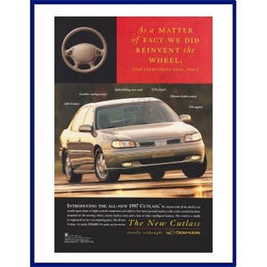 OLDSMOBILE CUTLASS Automobile Original 1997 Vintage Color Print Advertisement &quot;As A Matter Of Fact We Did Reinvent The Wheel.&quot;