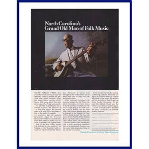 NORTH CAROLINA Original 1966 Vintage Farbdruck Werbung &quot;North Carolina&#39;s Grand Old Man of Folk Music&quot; Musiker / Banjospieler