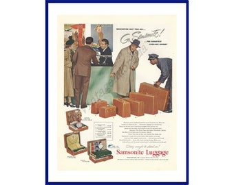 SAMSONITE LUGGAGE Original 1950 Vintage Extra Large Color Print Advertisement "Whichever Way You Go . . . Go Samsonite!"