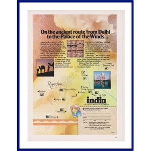 INDIEN Reise & Tourismus Original 1988 Vintage Farbe Print Werbung &quot;Auf der alten Route von Delhi zum Palast der Winde&quot;