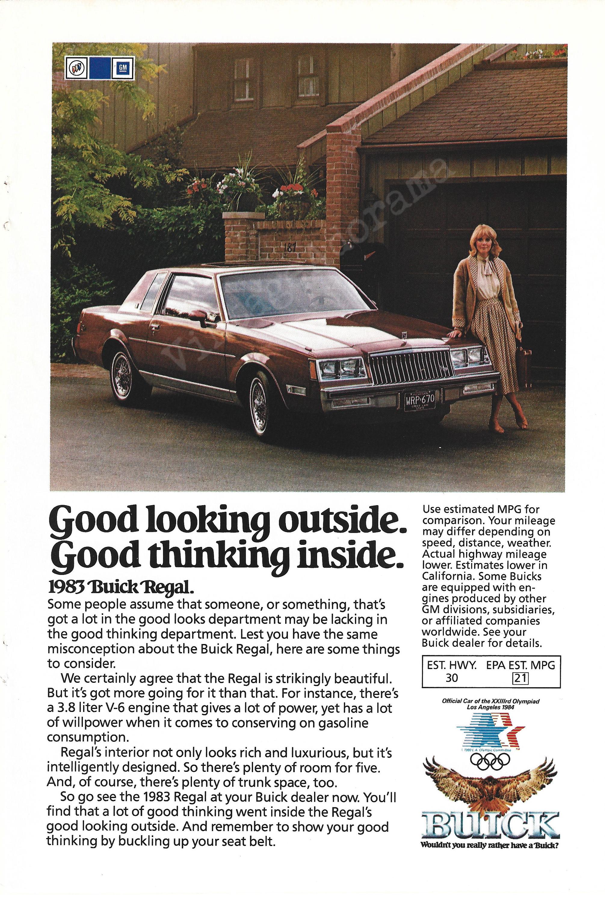 BUICK REGAL AUTOMOBILE Original 1983 Vintage Color Print Advertisement  \, image size:2011x3000