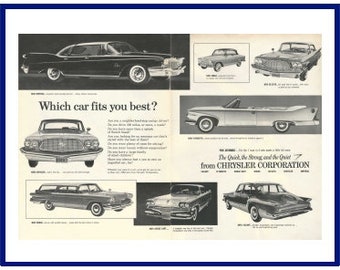 CHRYSLER AUTOMOBILES Original 1960 Vintage Extra Large Double-Page Black & White Print Advertisement "Which Car Fits You Best?"