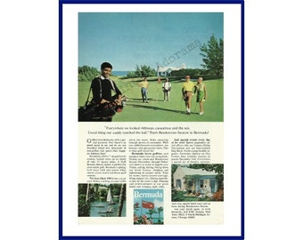 BERMUDA Original 1967 Vintage Print Ad "Everywhere We Looked - Hibiscus, Casuarinas And The Sea. Good Thing Our Caddy Watched The Ball."