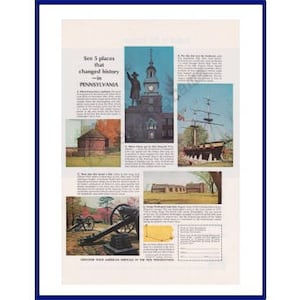 PENNSYLVANIA Original 1966 Vintage Color Print Advertisement &quot;See 5 Places that Changed History In Pennsylvania&quot;