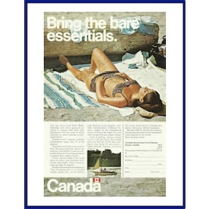 CANADÁ Original 1970 Vintage Color Print Anuncio &quot;Bring The Bare Essentials&quot;.