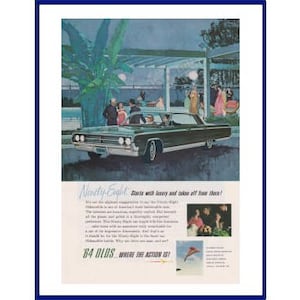 1964 OLDSMOBILE 98 Automobile originale 1963 Vintage colore stampa annuncio - &quot;Ninety-Eight inizia con lusso e decolla da lì!&quot;