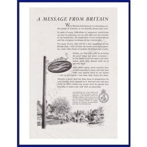 BRITAIN Travel and Tourism Post War Original 1947 Vintage Black & White Print Advertisement - The Swan Inn, England, United Kingdom