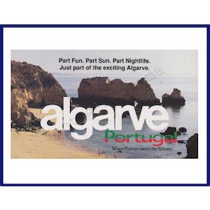 ALGARVE PORTUGAL Original 1990 Vintage Farbe Druck Werbung - Praia da Marinha (Navy Beach) / Atlantischer Ozean Meer Stapel & Seebogen
