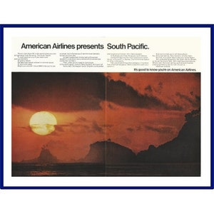 American Airlines 1970 Original Vintage impresión anuncio &quot;American Airlines presenta Pacífico Sur&quot;.