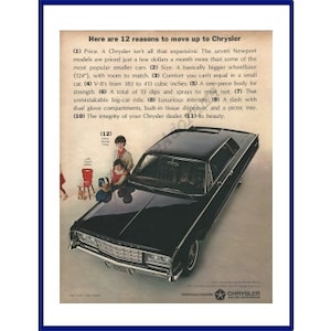CHRYSLER NEW YORKER Automobile Original 1964 Vintage Extra Large Color Print Advertisement - &quot;Here Are 12 Reasons to Move Up To Chrysler&quot;