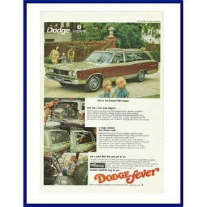 DODGE CORONET Kombi Kfz Original 1968 Vintage Farbe Printwerbung - grün und Holz Auto