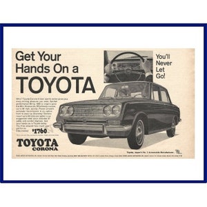Toyota Corona Automobile Original 1967 Vintage Black & White Print Advertisement &quot;Get Your Hands On A Toyota&quot;
