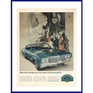1969 OLDSMOBILE DELTA 88 Automobile Original 1968 Vintage Extra Large Color Print Advertisement &quot;The Bold And The Beautiful&quot; Blue 2-Door Car