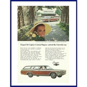 CHEVROLET CAPRICE Station Wagon Automobile Original 1966 Vintage Color Print Advertisement - Biltmore House and Gardens, Asheville, NC
