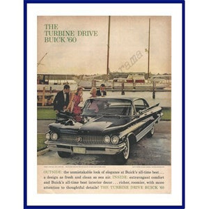 BUICK ELECTRA 225 AUTOMOBILE Original 1960 Vintage Extra Large Color Print Anuncio &quot;The Turbine Drive Buick &#39;60&quot; 4 puertas Riviera Sedan