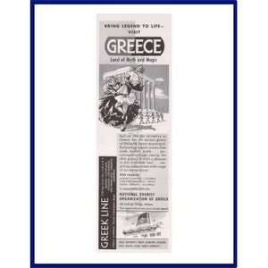 GRIECHENLAND / GREEK LINE Original 1956 Vintage schwarz &weiß Print-Werbung &quot;Bring Legend to Life - Besuchen Sie Griechenland Land des Mythos und Magie&quot;