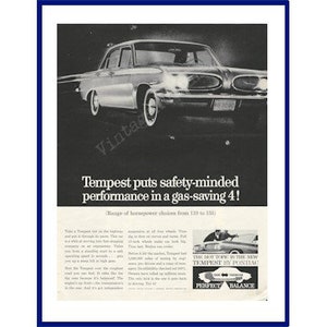 PONTIAC TEMPEST Automobil Original 1961 Vintage Extra Large Print Werbung &quot;Tempest Puts Safety-Minded Performance In A Gas-Saving 4!&quot;