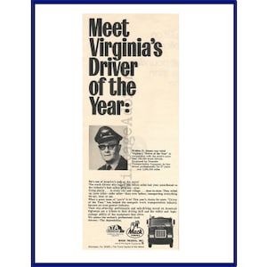 MACK TRUCKS Original 1968 Vintage Black & White Print Ad - &quot;Incontra l&#39;autista dell&#39;anno della Virginia: Weldon D. Adams&quot; Overnite Transportation Co.