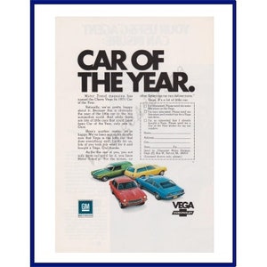CHEVROLET VEGA Automobiles Original 1971 Vintage Farbdruck Werbung &quot;Car Of The Year&quot;