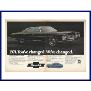CHEVROLET CAPRICE AUTOMOBILE Original 1971 Vintage Extra Large Color Print Anúncio &quot;1971. Você mudou. Nós mudamos.&quot;