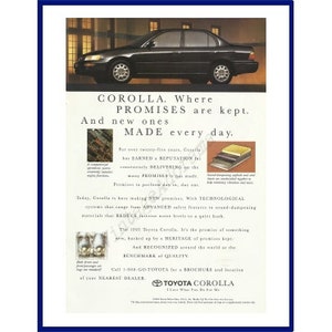 1995 TOYOTA COROLLA AUTOMOBILE Original 1994 Vintage Print Advertisement &quot;Corolla. Where Promises Are Kept. And New Ones Made Every Day.&quot;