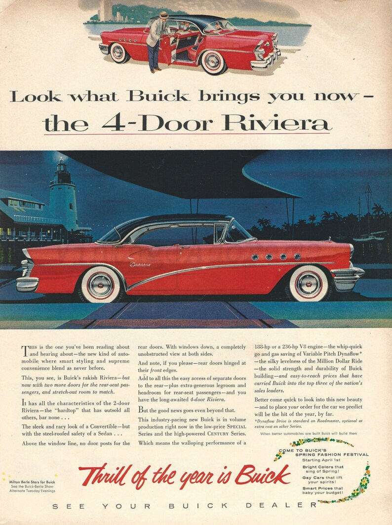 Look What Buick Brings You Now The 4 Door Riviera Buick Riviera Automobile Original 1955 Vintage Extra Large Color Print Advertisement Scrapbooking Paper Ephemera Craft Supplies Tools Ichigenn Nishifunabashi Com