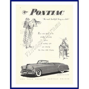 PONTIAC CABRIO AUTOMOBILE Original 1949 Vintage Schwarzweiß Druck Werbung &quot;Das Schönste auf Rädern&quot;