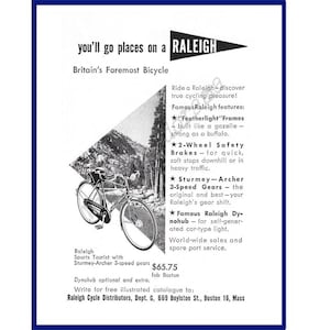 RALEIGH BICYCLES Original 1952 Vintage Black & White Print Advertisement &quot;Britain&#39;s Foremost Bicycle&quot; Sports Tourist Model