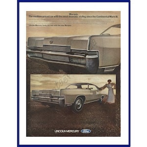 MERCURY MARQUIS AUTOMOBILE Original 1969 Vintage Extra Large Color Print Advertisement - White 2-Door Car