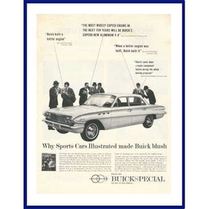 BUICK SPECIAL AUTOMOBILE Original 1960 Vintage Extra Large Black & White Print Advertisement &quot;Why Sports Cars Illustrated Made Buick Blush&quot;