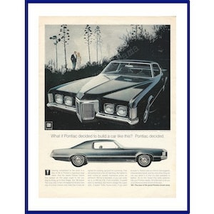 1969 PONTIAC GRAND PRIX Automobile Original 1968 Vintage Extra Large Advertisement - Black 2-Door Car * Romantic Couple * Agave Plants